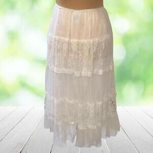 Vintage Y2K Lace Tulle Pettiskirt Tiered Fairy Balletcore Coquette Cream Size S